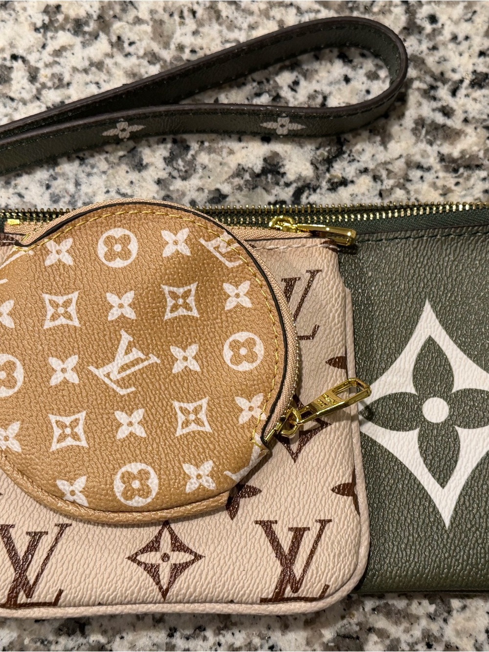 Louis Vuitton Monogram Multi-Pouch Wristlet in Tan, Beige & Olive Green